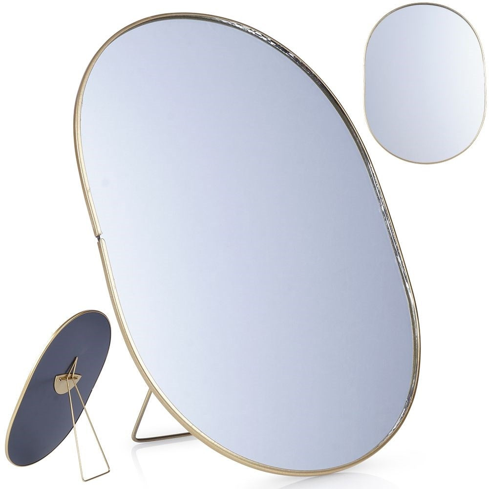 Oval Vanity Mirror on Stand in Golden Metal