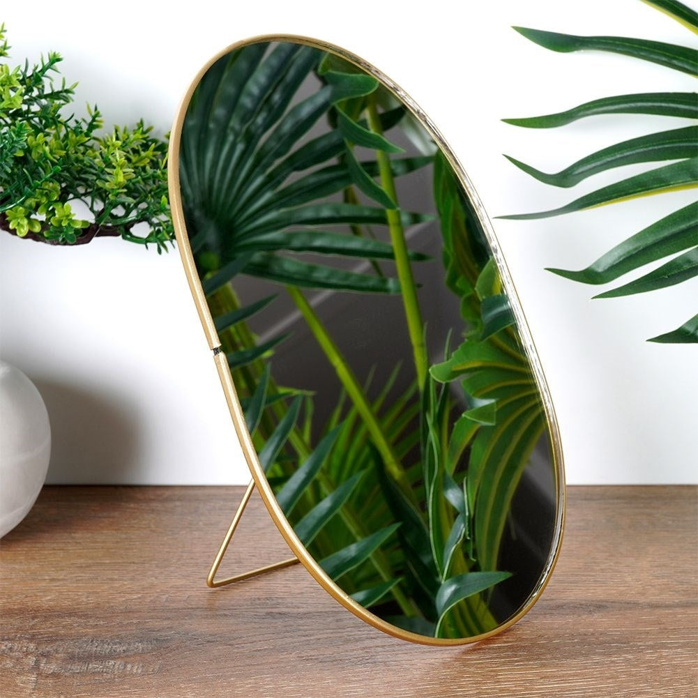 Oval Vanity Mirror on Stand in Golden Metal