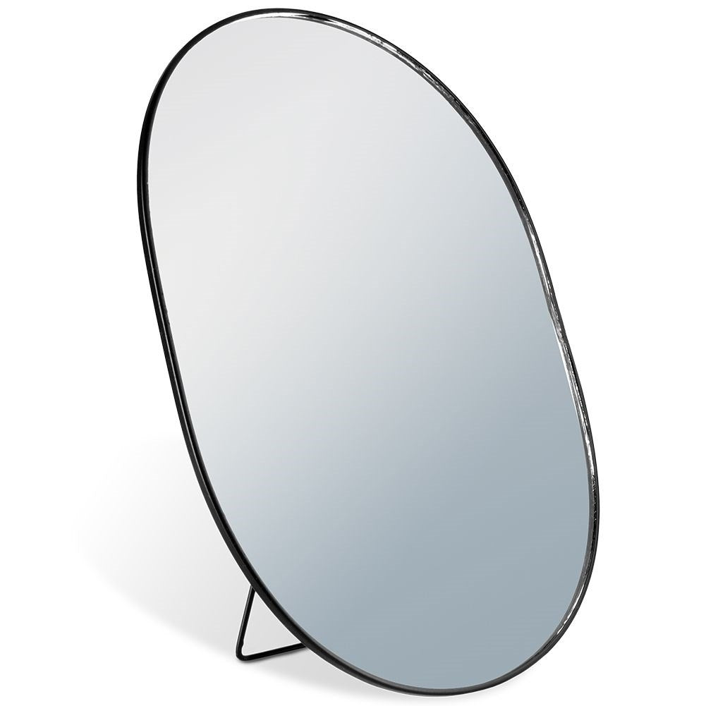 Oval Vanity Mirror on Stand with Black Metal Frame