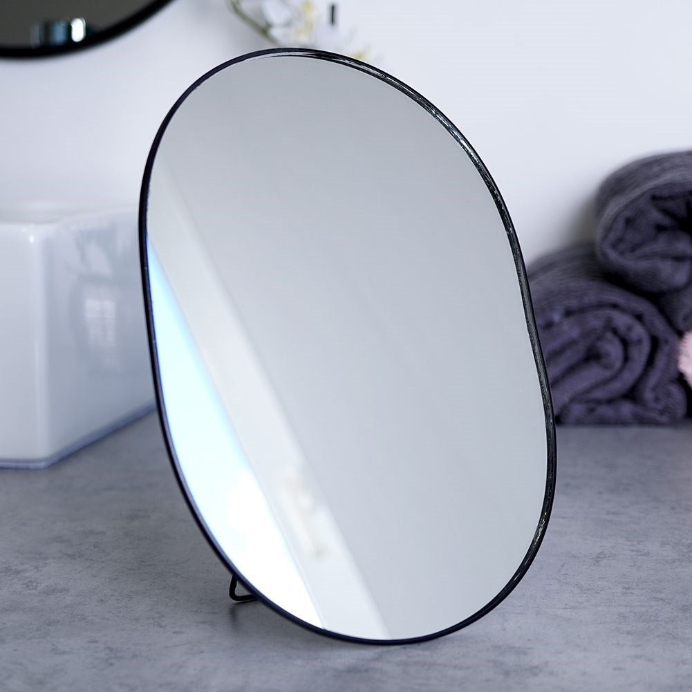 Oval Vanity Mirror on Stand with Black Metal Frame
