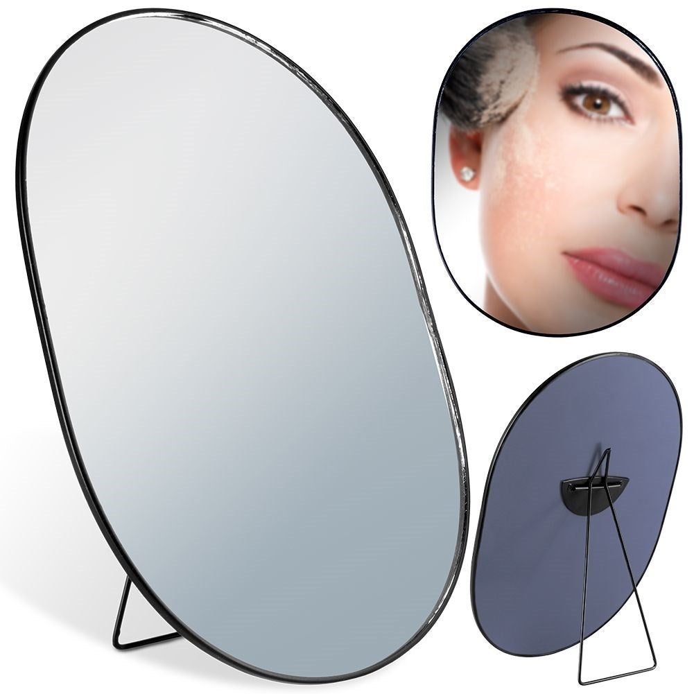 Oval Vanity Mirror on Stand with Black Metal Frame