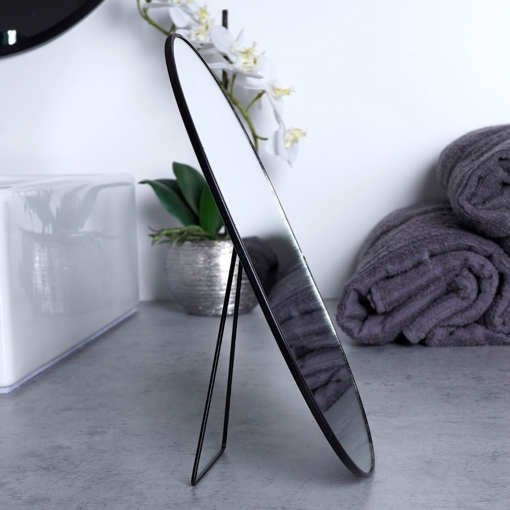 Oval Vanity Mirror on Stand with Black Metal Frame