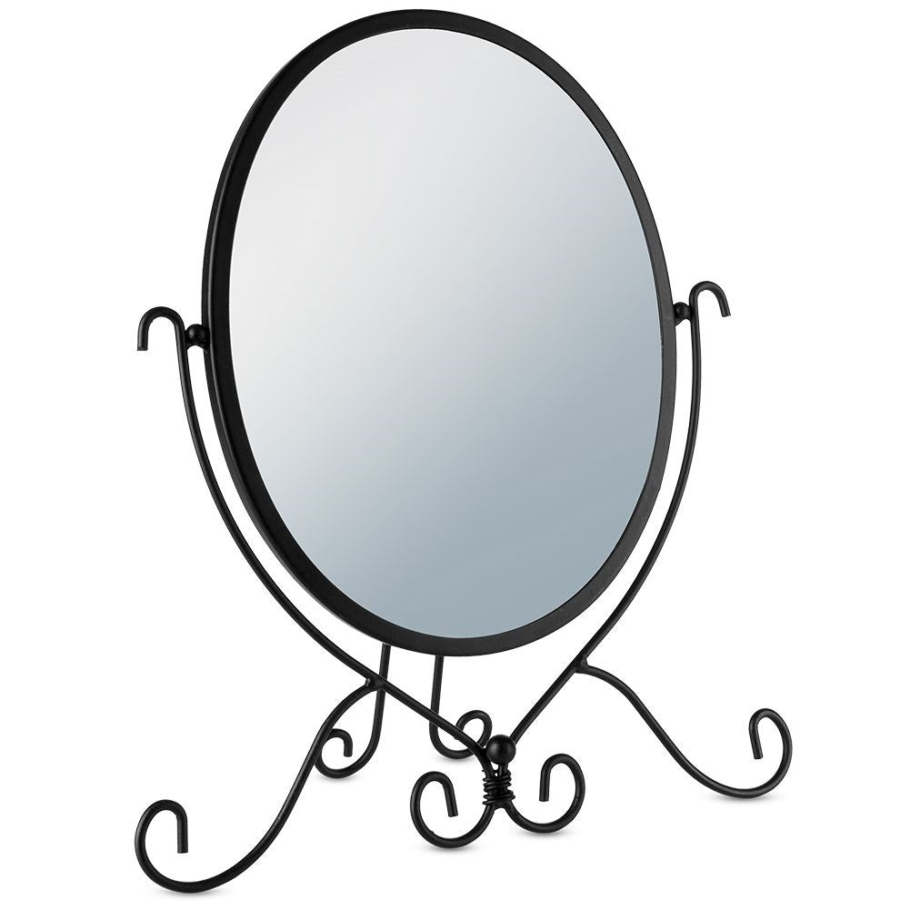 Oval Vanity Mirror with Robust Stand and Black Metal Frame