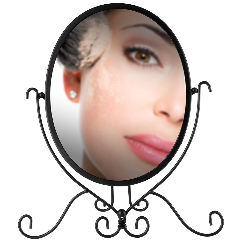 Oval Vanity Mirror with Robust Stand and Black Metal Frame