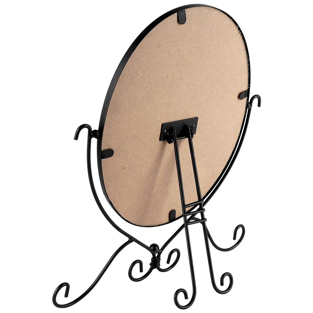 Oval Vanity Mirror with Robust Stand and Black Metal Frame
