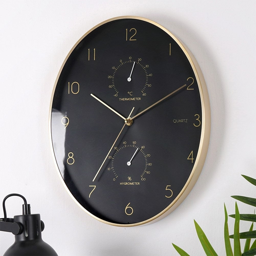 Oval Wall Clock with Thermometer and Hygrometer 27x34.5 cm