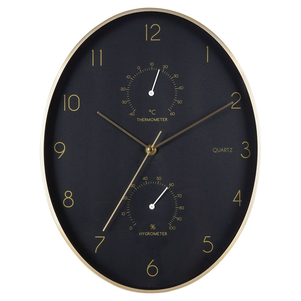Oval Wall Clock with Thermometer and Hygrometer 27x34.5 cm