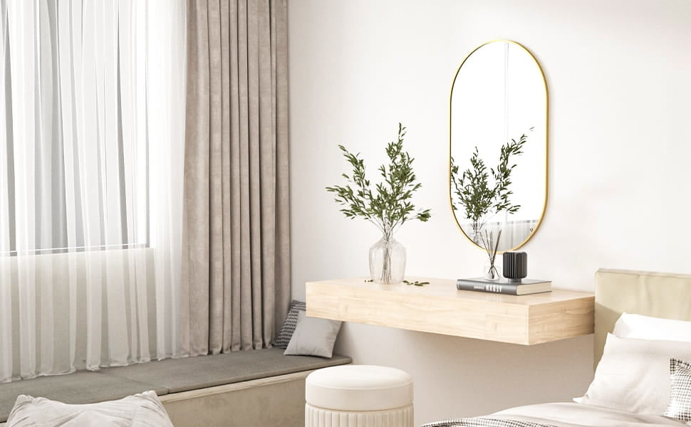 Oval Wall Mirror 100x50 cm – Gold Aluminum Frame