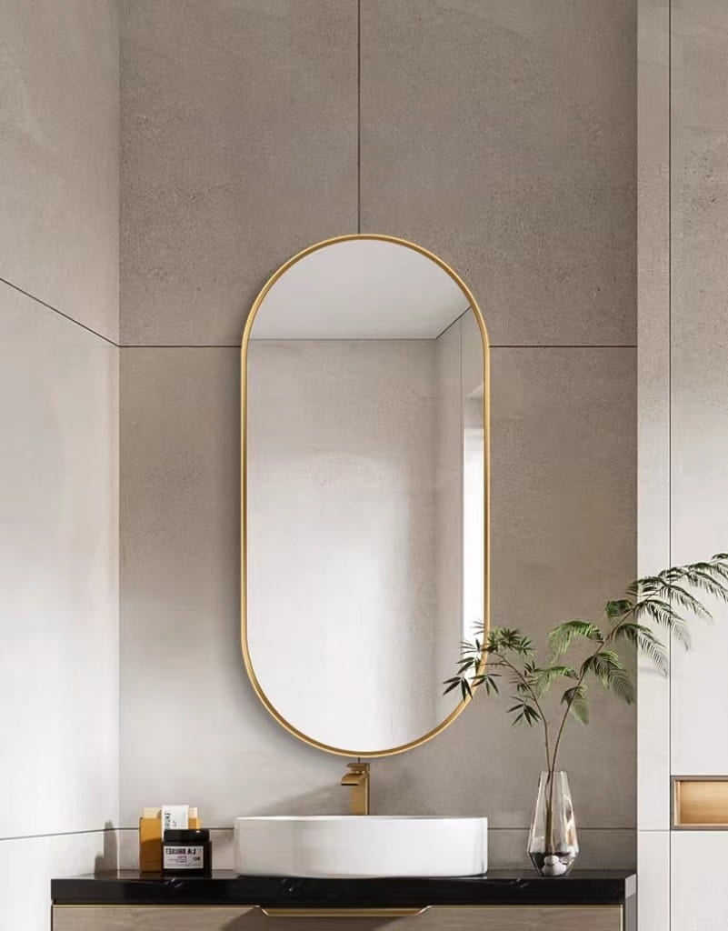 Oval Wall Mirror 100x50 cm – Gold Aluminum Frame