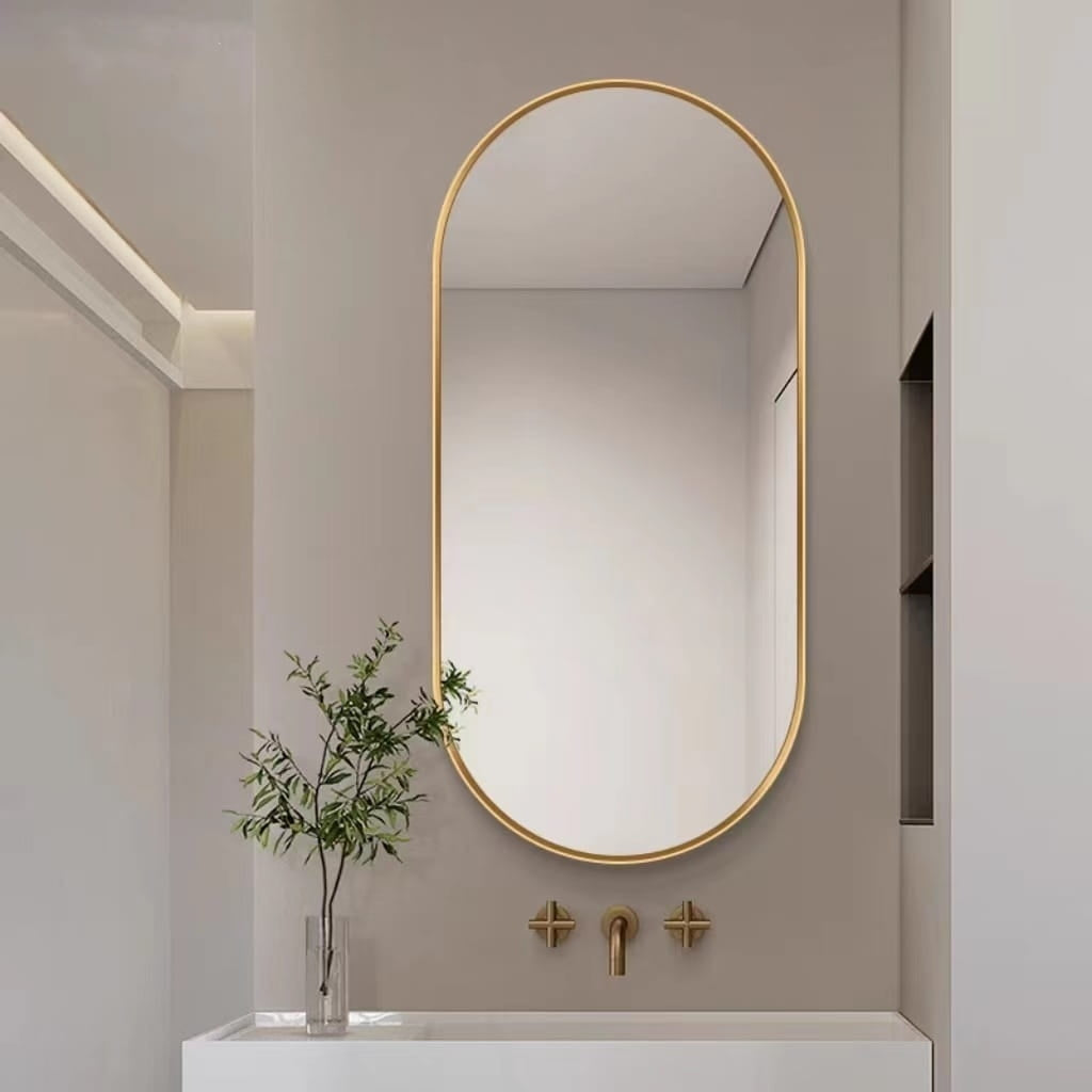 Oval Wall Mirror 100x50 cm – Gold Aluminum Frame