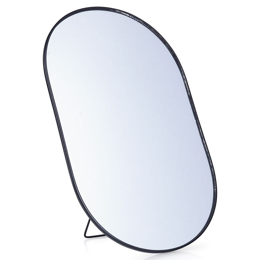 Oval make-up mirror with sturdy metal base and frame