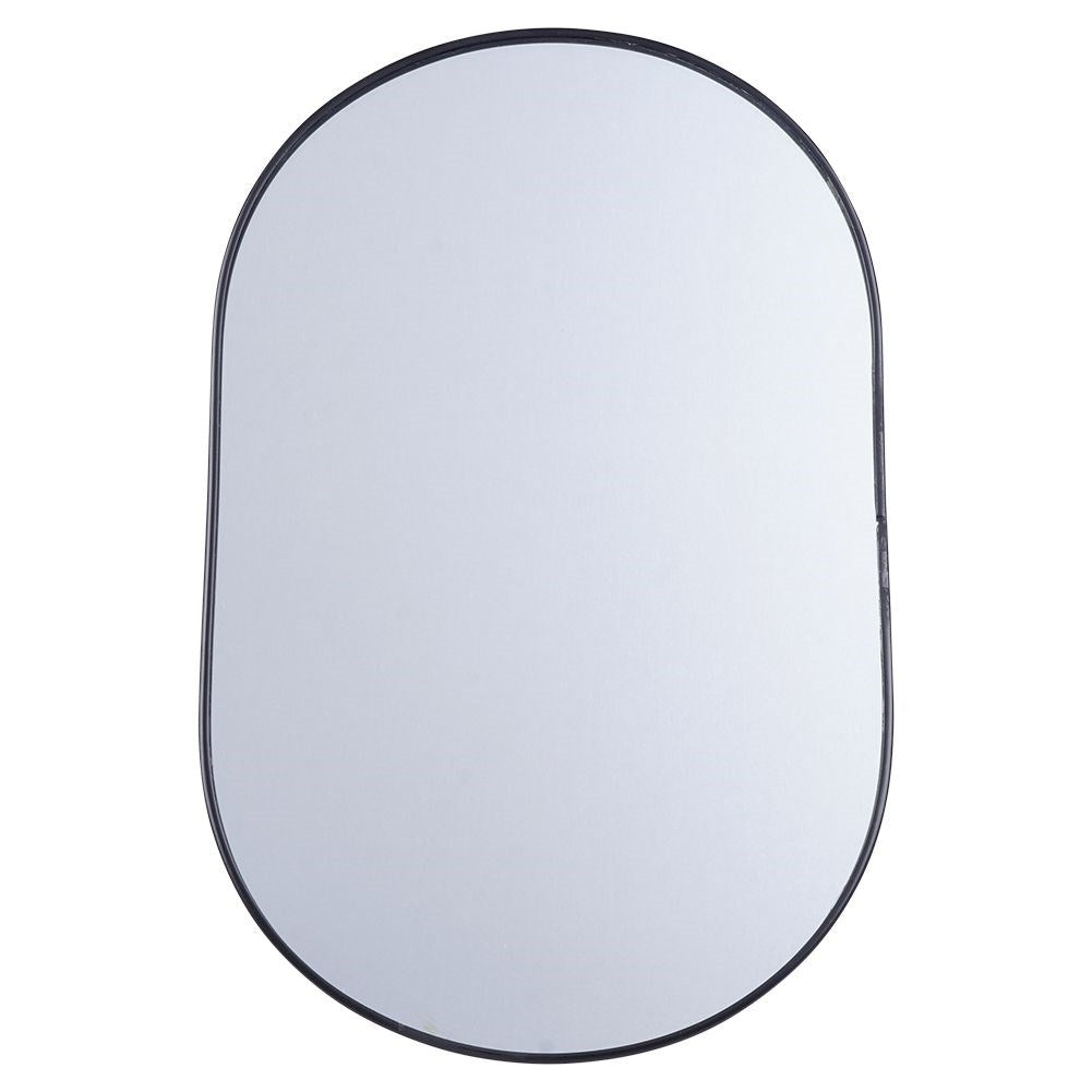 Oval make-up mirror with sturdy metal base and frame