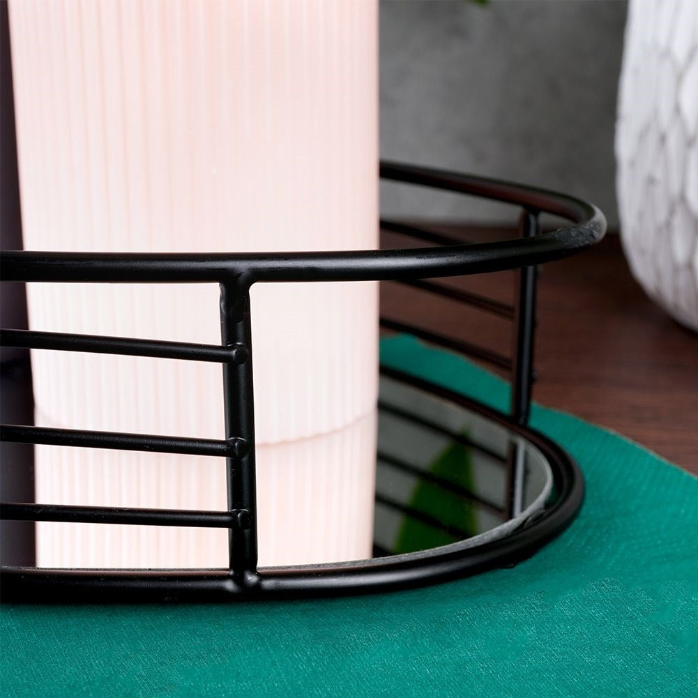 Oval mirror tray 30x15.5 cm in black metal and glass