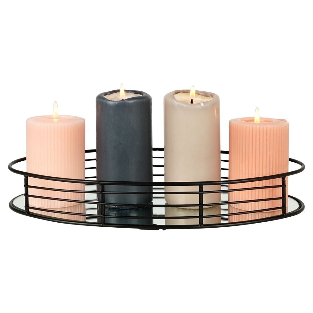 Oval mirror tray for candles - 35x18 cm black metal