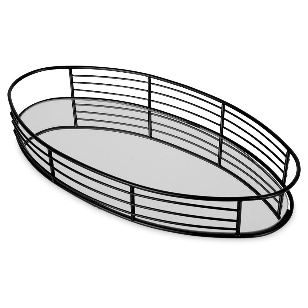Oval mirror tray for candles - 35x18 cm black metal