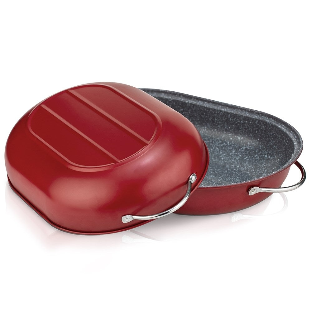 Oval oven form with non-stick granite coating and lid