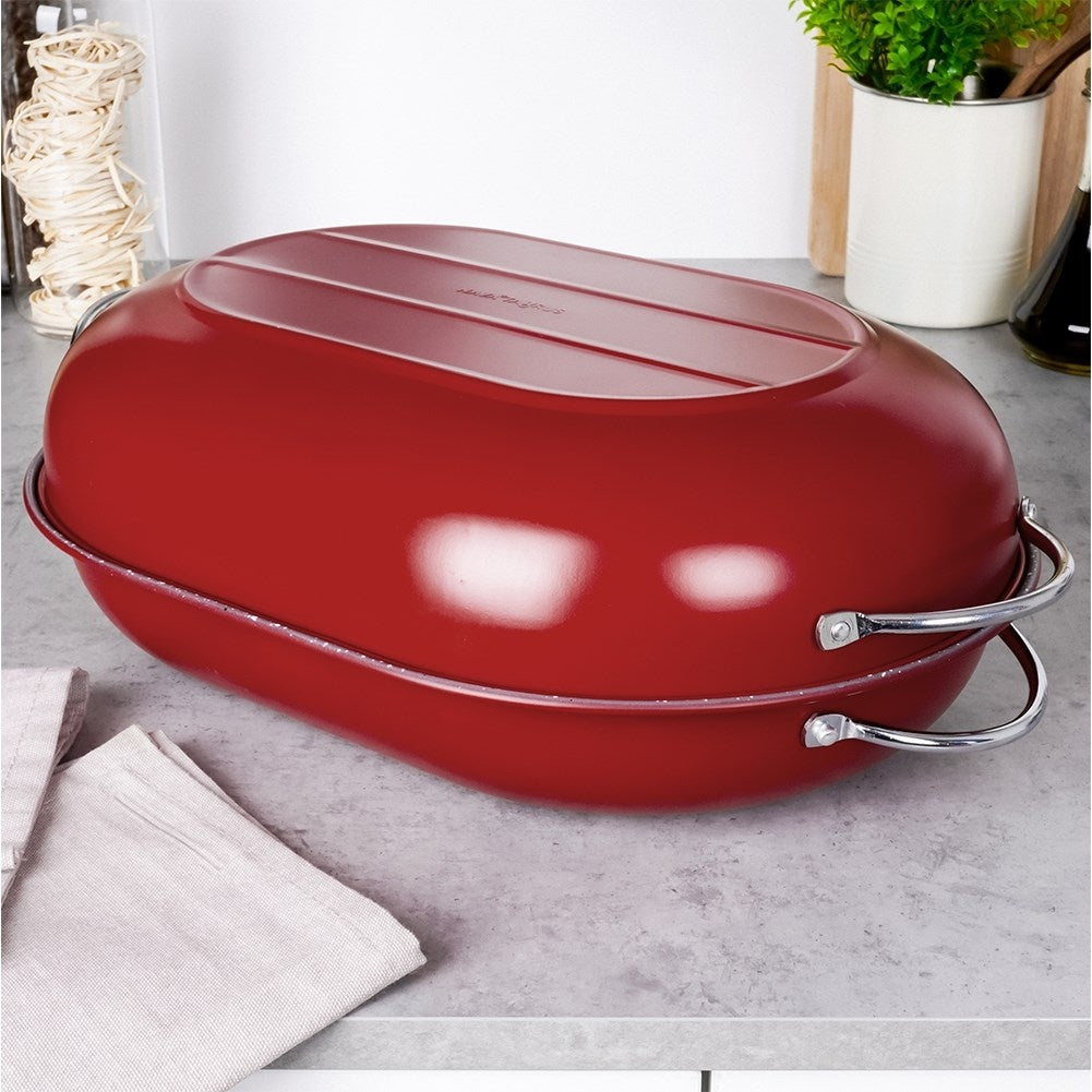 Oval oven form with non-stick granite coating and lid