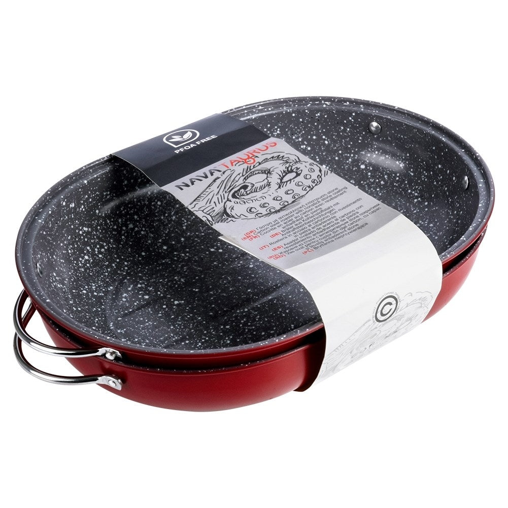 Oval oven form with non-stick granite coating and lid