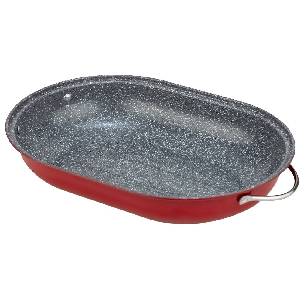 Oval oven form with non-stick granite coating and lid