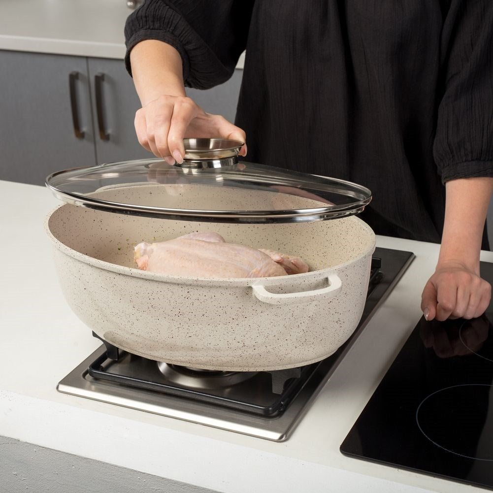 Oval oven shape with granite-like non-stick coating