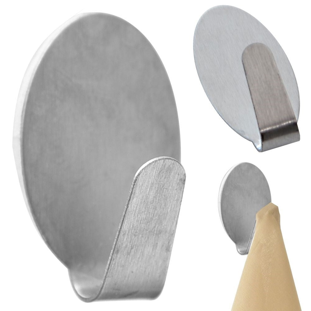 Oval self-adhesive hook in matt stainless steel for small towels
