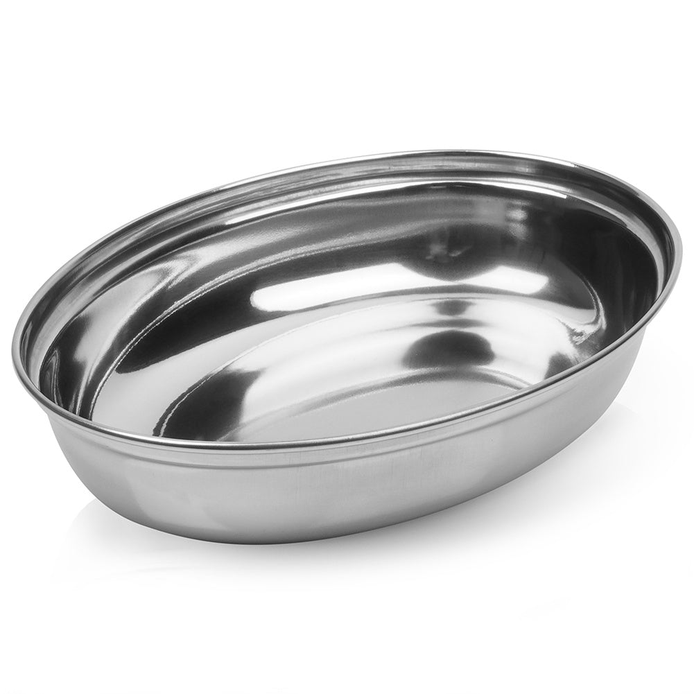 Oval serving bowl in high-gloss stainless steel