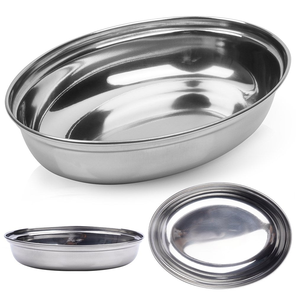 Oval serving bowl in high-gloss stainless steel