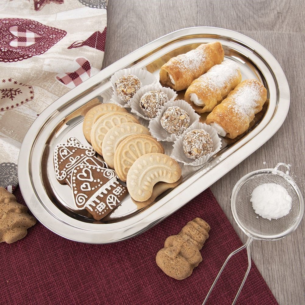 Oval serving tray for sandwiches, snacks and cakes