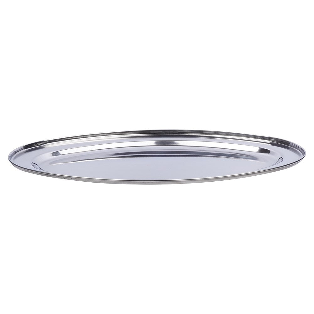 Oval serving tray in high-gloss stainless steel, robust and durable