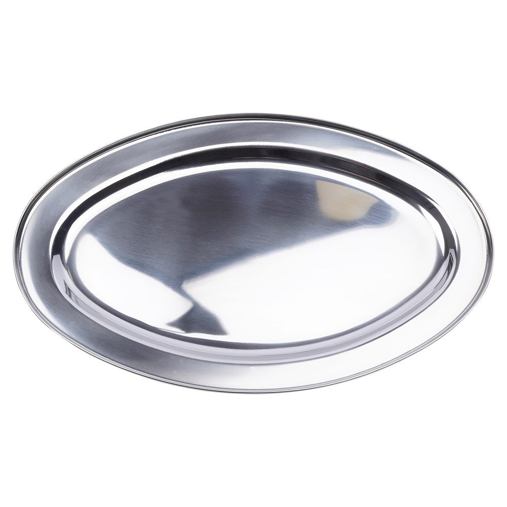 Oval serving tray in high-gloss stainless steel, robust and durable