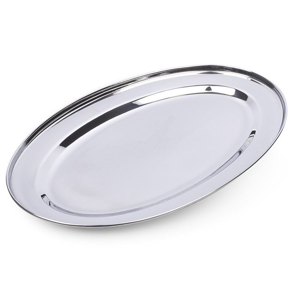 Oval serving tray in stainless steel for all dishes