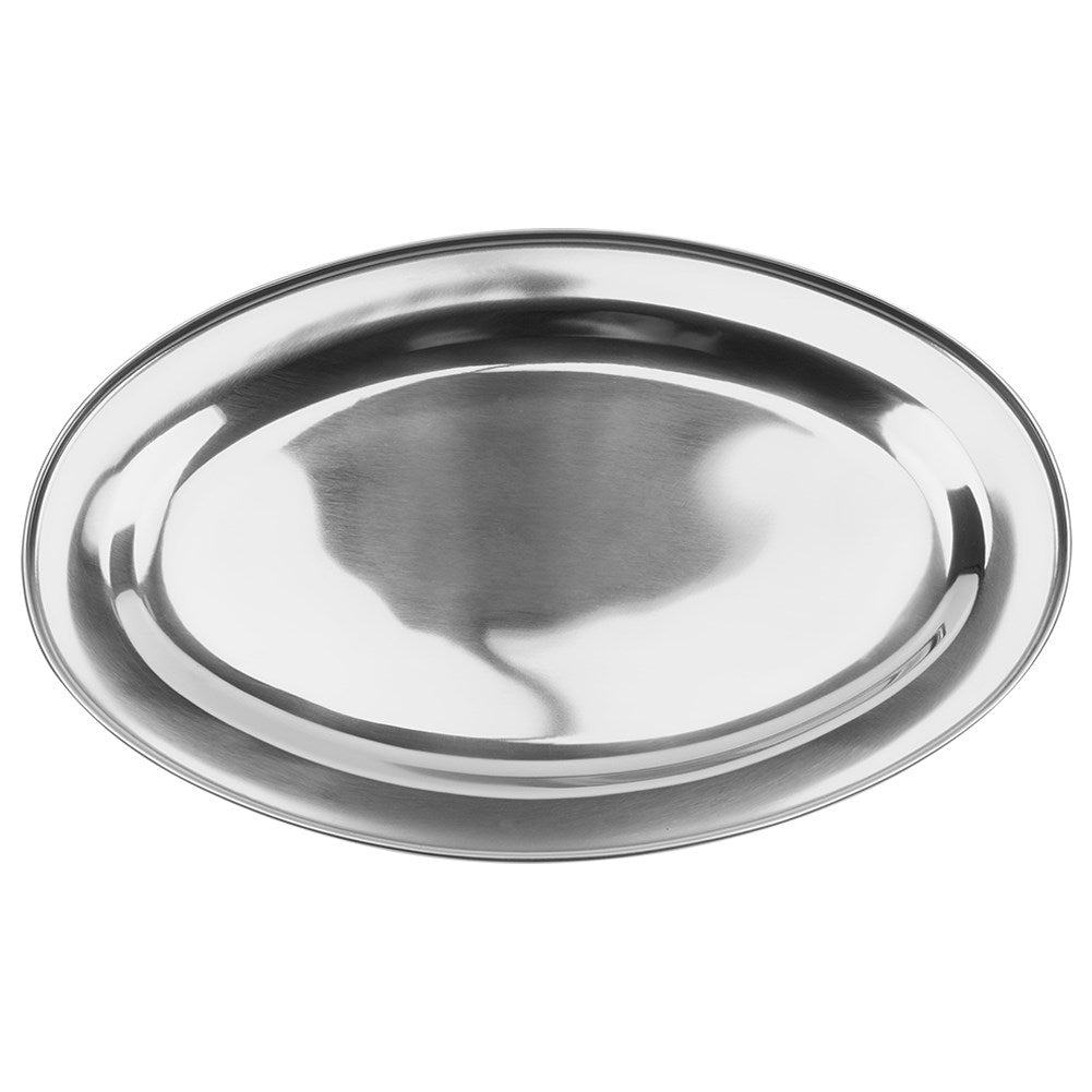 Oval serving tray in stainless steel for all dishes