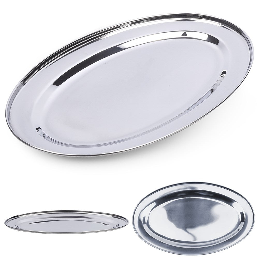 Oval serving tray in stainless steel for all dishes