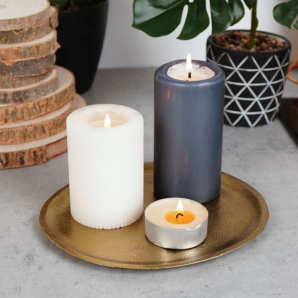 Oval tray for decoration and light, gold aluminium