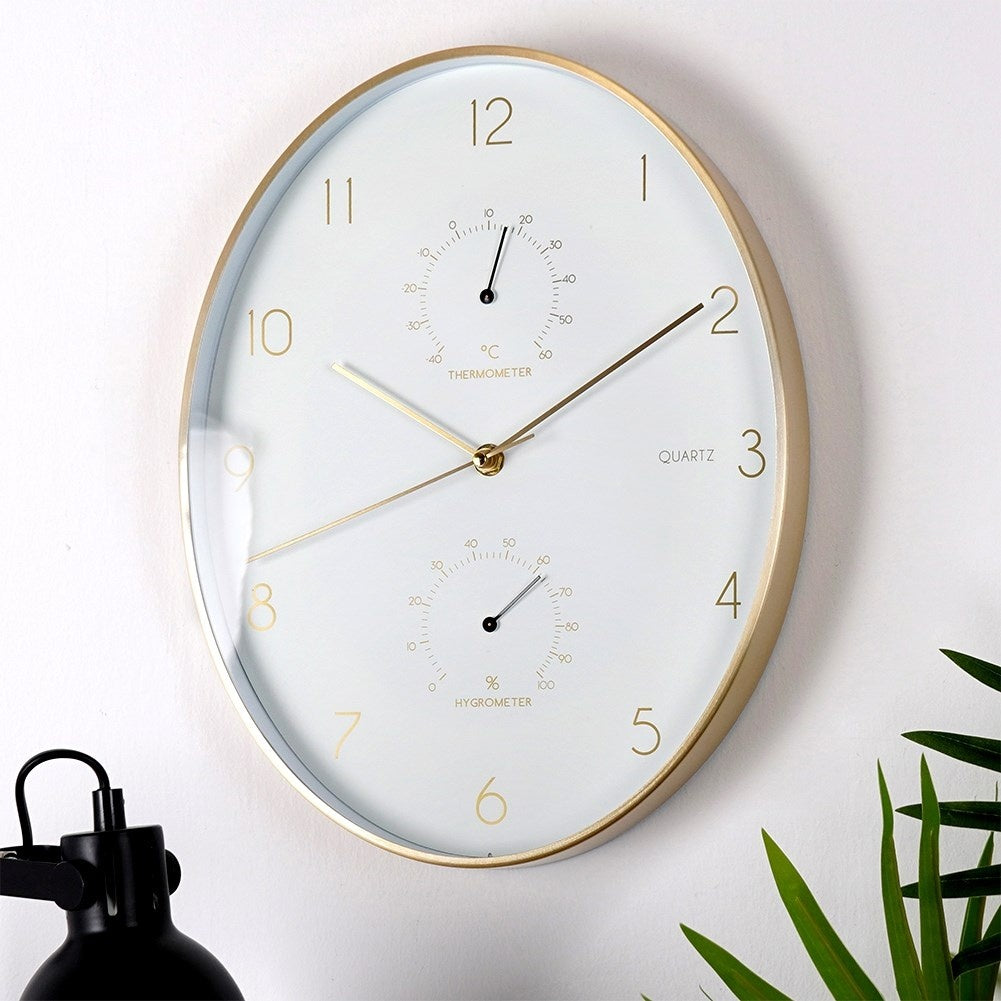 Oval wall clock 27x34.5 cm with thermometer and hygrometer