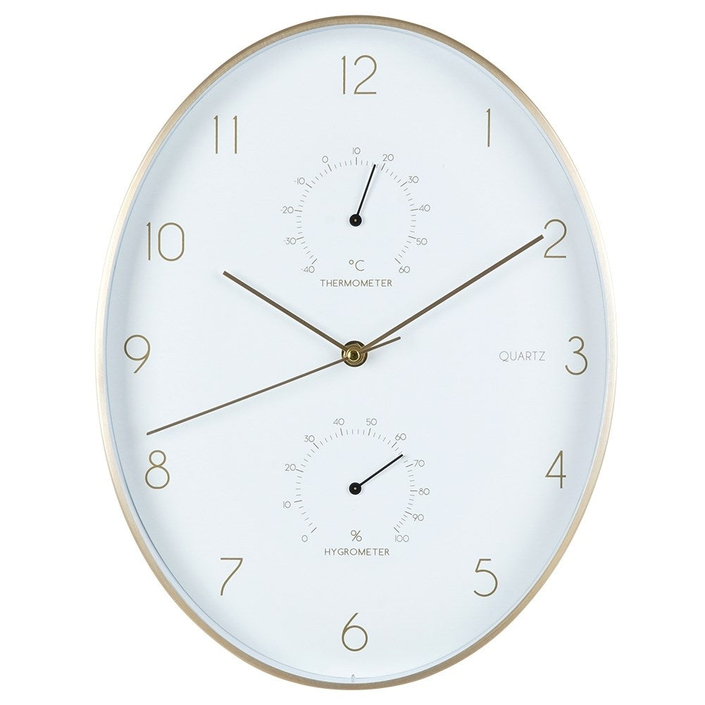 Oval wall clock 27x34.5 cm with thermometer and hygrometer
