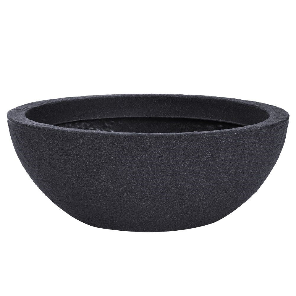 Oval weatherproof plastic pot imitating stone for outdoor use