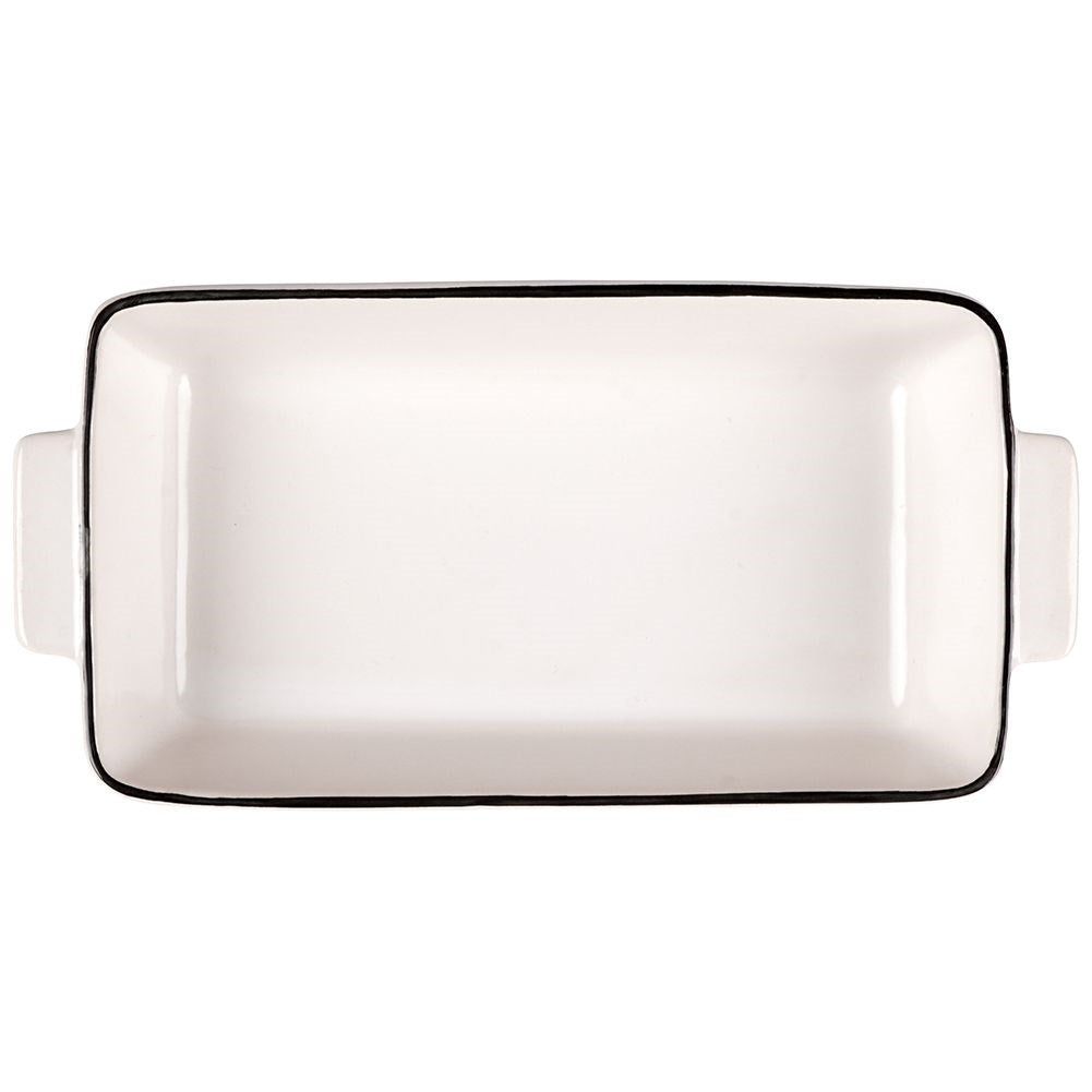 Oven form in white porcelain with black rim for lasagna and gratins