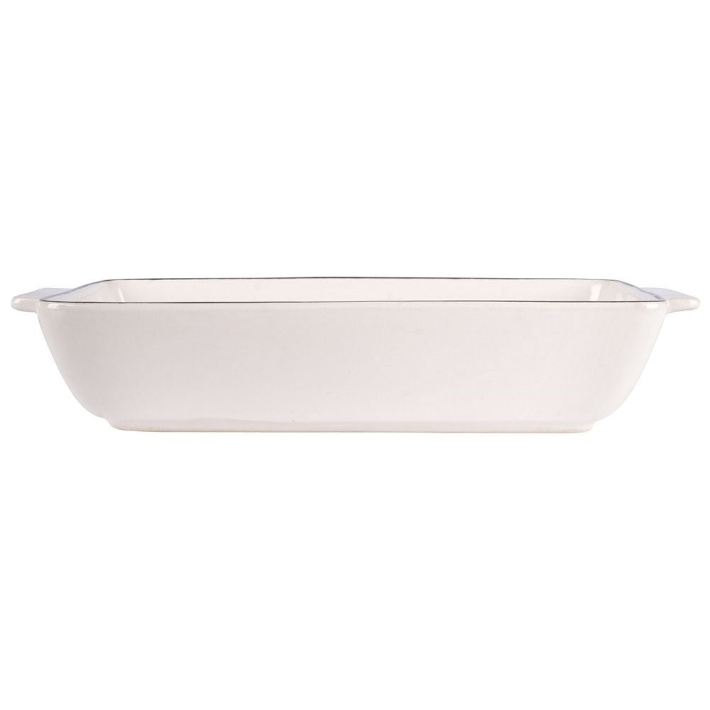 Oven form in white porcelain with black rim for lasagna and gratins