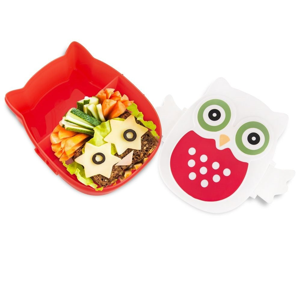 Owl food box with two compartments and wing clip for children