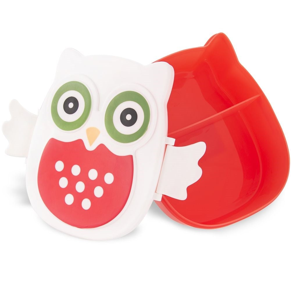 Owl food box with two compartments and wing clip for children