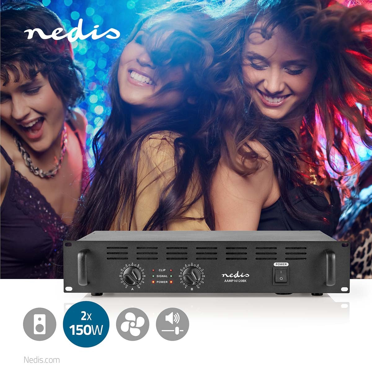 PA Amplifier | RMS output: 2x 100 W @ 8 Ohm / 2x 150 W @ 4 Ohm | 2 Channels | 2U | 19" rack mountable | Metal | Black