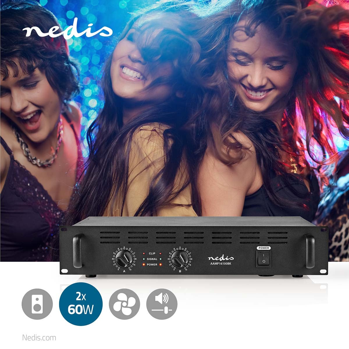 PA Amplifier | RMS output: 2x 40 W @ 8 Ohm / 2x 60 W @ 4 Ohm | 2 Channels | 19" rack mountable | Metal | Black