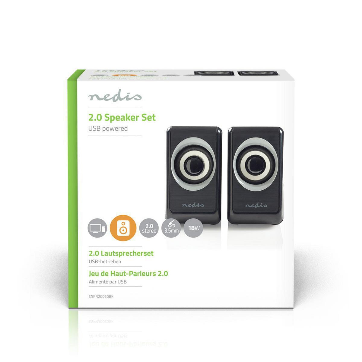 PC Speakers | 2.0 | 18 W| 3.5 mm Male | USB Power | Volume Control | Connection output