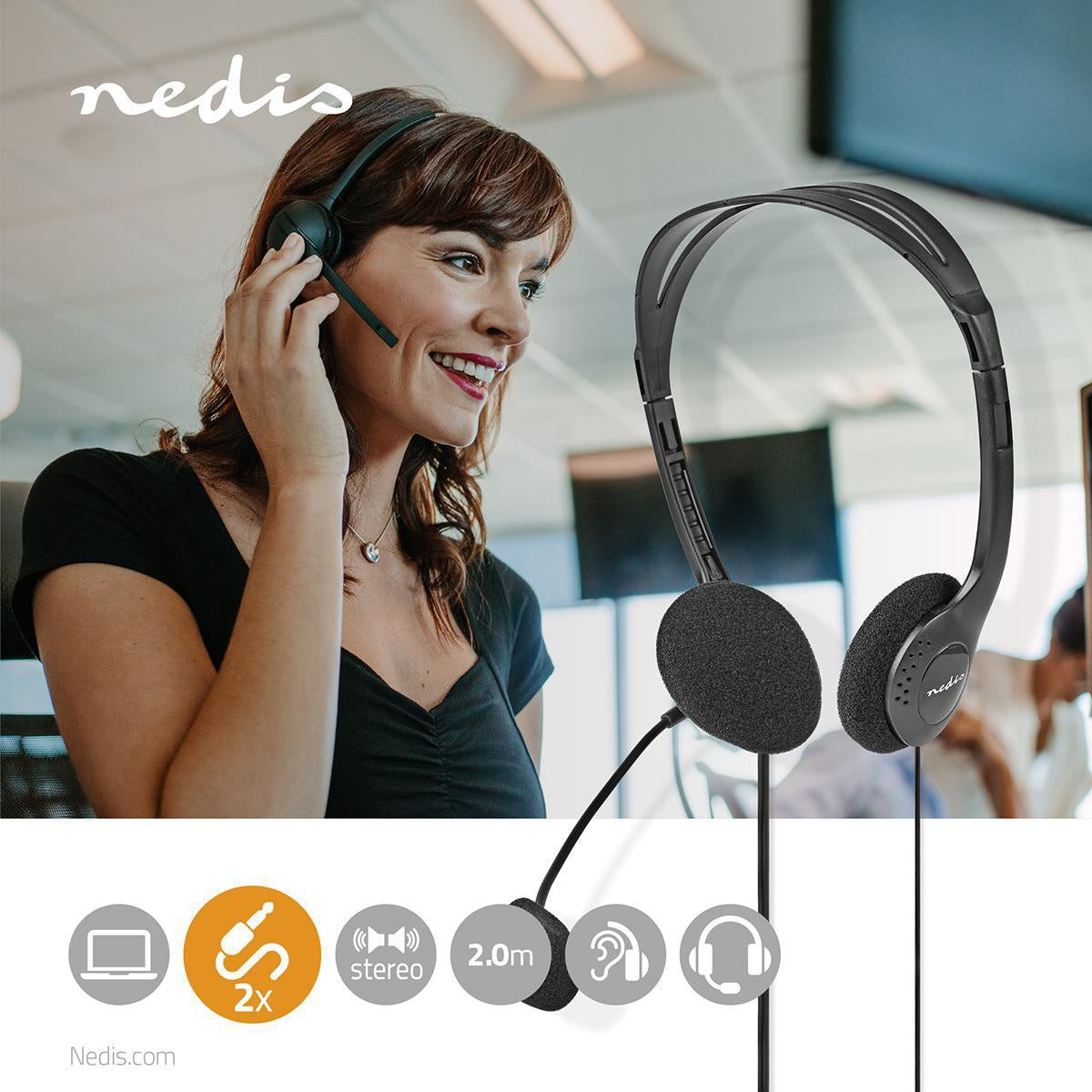 PC headset | On-Ear | Stereo | 2x 3.5mm | Foldable Microphone | Black