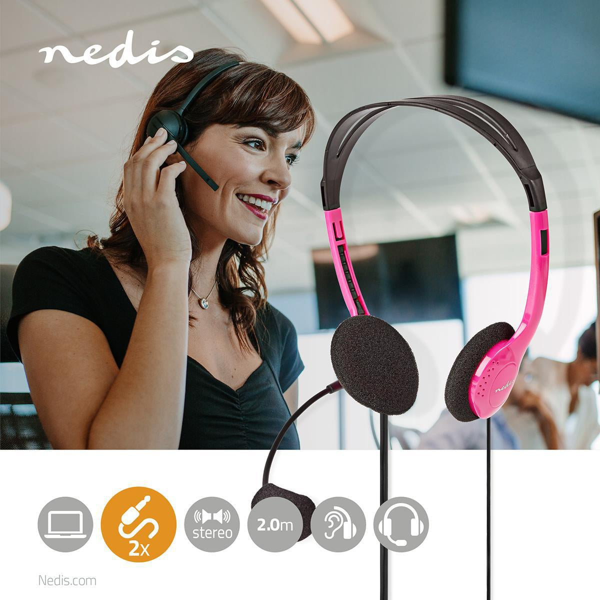 PC headset | On-Ear | Stereo | 2x 3.5mm | Foldable Microphone | Pink