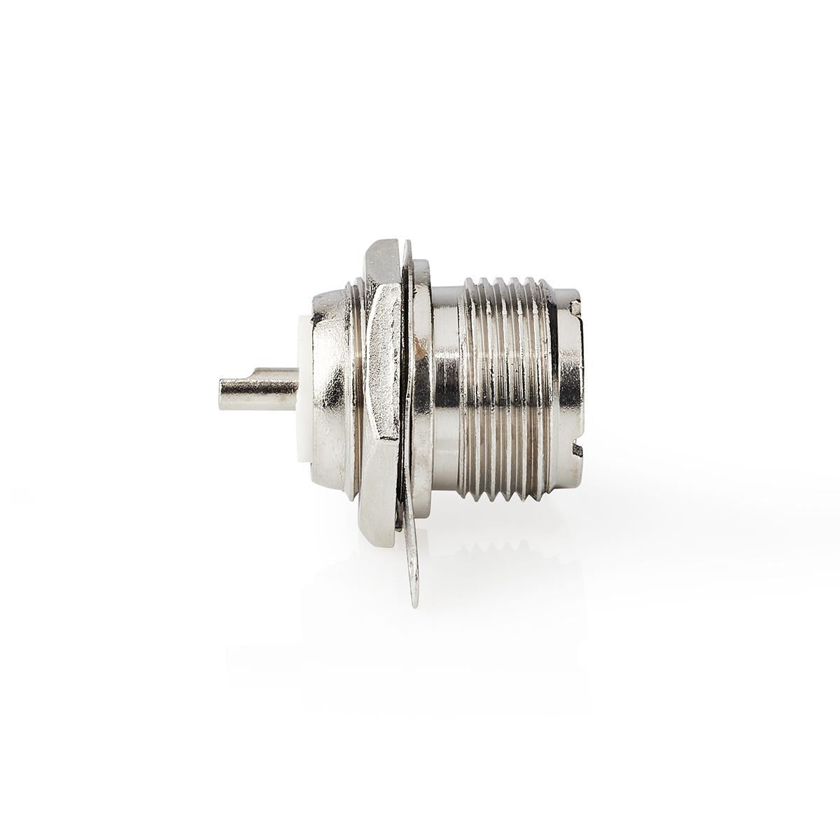 PL259 Contact | Straight | Female | Nickel Plated | 75 Ohm | Chassis | Cable input diameter: 5.0 mm | Metal | Silver | 25 pcs. | Plastic bag