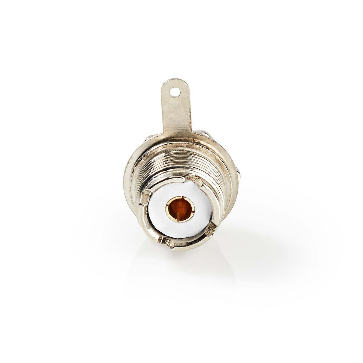 PL259 Contact | Straight | Female | Nickel Plated | 75 Ohm | Chassis | Cable input diameter: 5.0 mm | Metal | Silver | 25 pcs. | Plastic bag