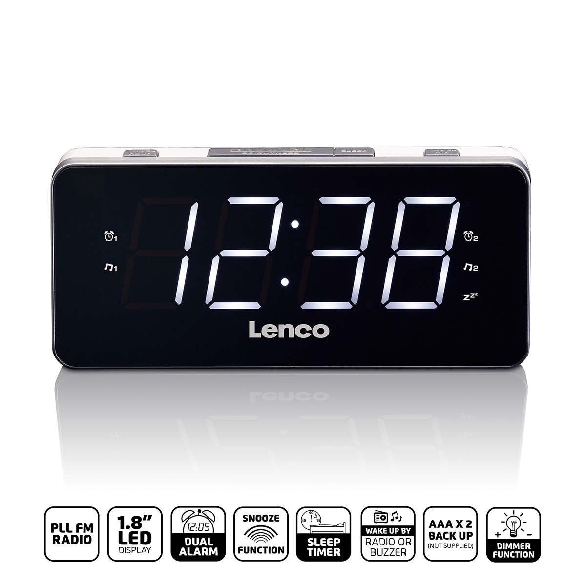 PLL FM Alarm Clock Radio large and clear 1.8" LED display White
