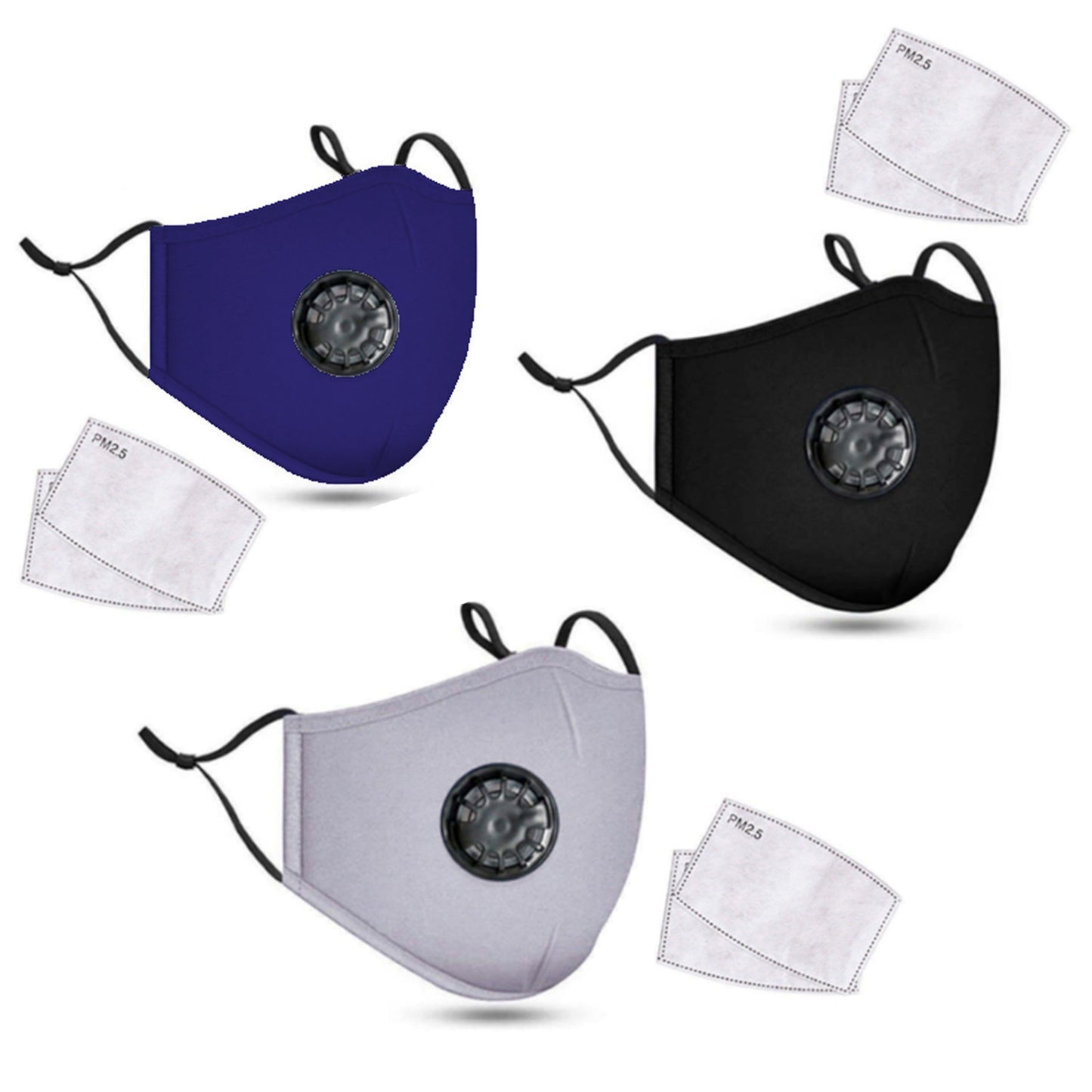 PM2.5M: Washable Cotton Mask w/ 2 Activated Carbon Filters Gray